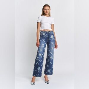 Floral Print Wide Leg Jeans - Mica